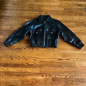 Black Leather Zip Front Jacket